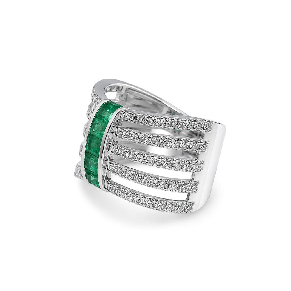 Inel Aur Alb 14k, Smaralde 0.66 Ct , Diamante Naturale 1.61 Ct FG/VS
