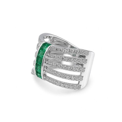 Inel Aur Alb 14k, Smaralde 0.66 Ct , Diamante Naturale 1.61 Ct FG/VS