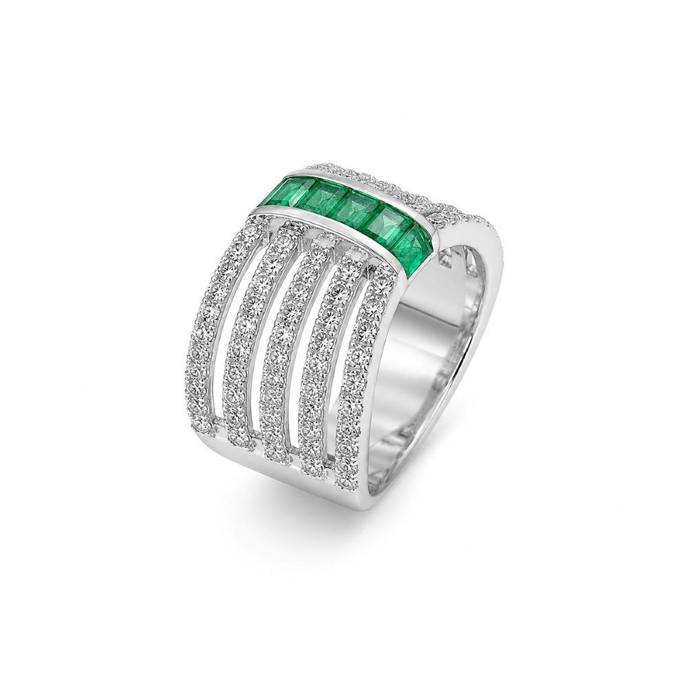 Inel Aur Alb 14k, Smaralde 0.66 Ct , Diamante Naturale 1.61 Ct FG/VS