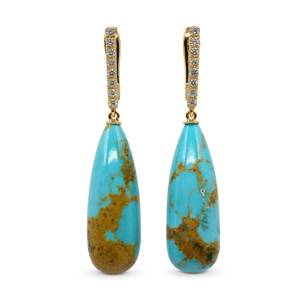 Cercei Aur Galben 18K, Turquoise 33.50 Ct , Diamante Naturale 0.36 Ct FG/VS-SI