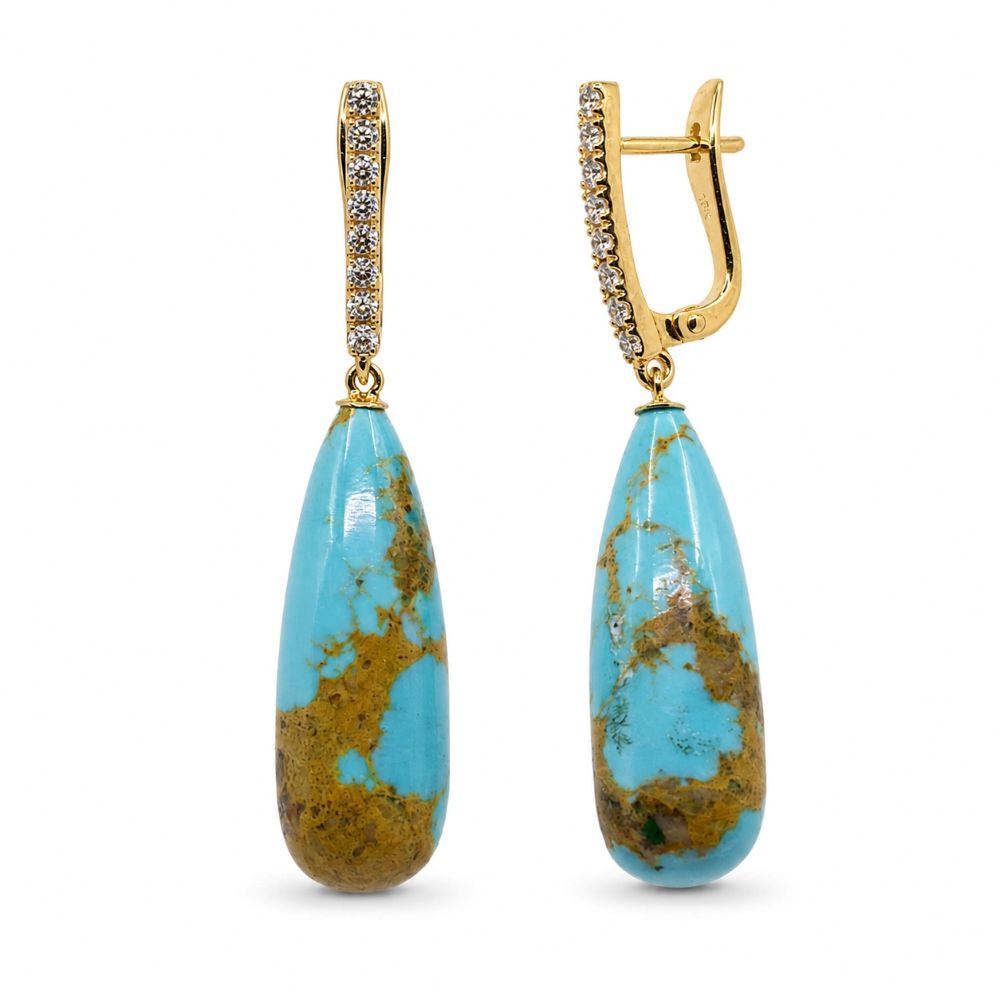 Cercei Aur Galben 18K, Turquoise 33.50 Ct , Diamante Naturale 0.36 Ct FG/VS-SI