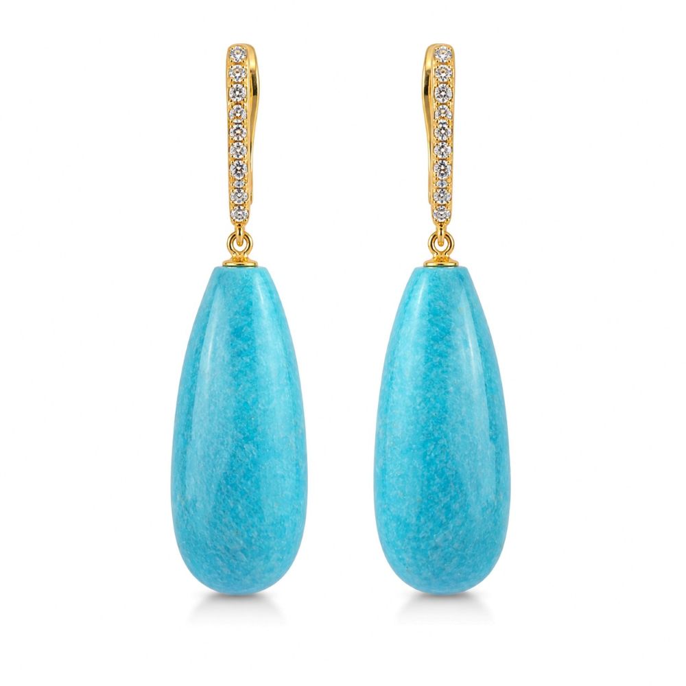 Cercei Aur Galben 18K, Turquoise 34.87 Ct , Diamante Naturale 0.36 Ct FG/VS-SI