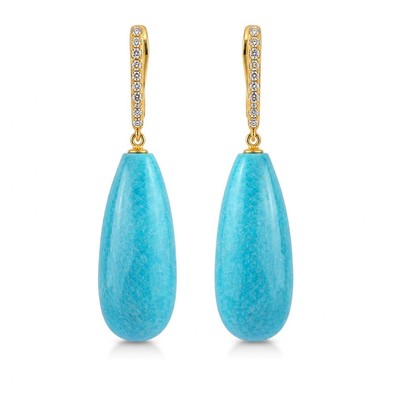 Cercei Aur Galben 18K, Turquoise 34.87 Ct , Diamante Naturale 0.36 Ct FG/VS-SI