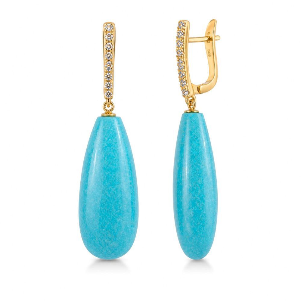 Cercei Aur Galben 18K, Turquoise 34.87 Ct , Diamante Naturale 0.36 Ct FG/VS-SI