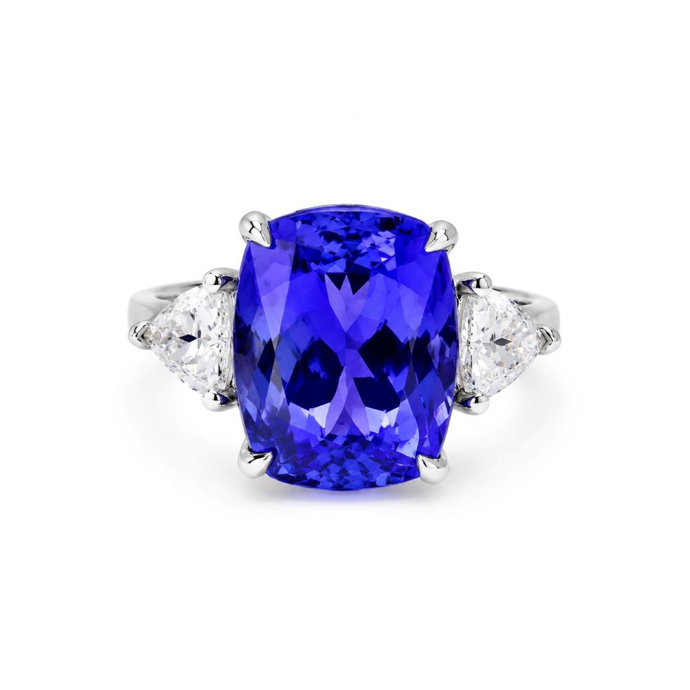 Inel Platina 950 , Tanzanit 8.00 Ct , Diamante Naturale Solitaire 0.50 Ct x 0.50 Ct GH/VS-SI