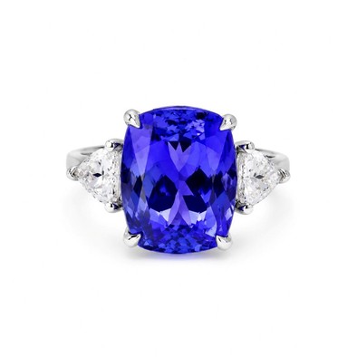 Inel Platina 950 , Tanzanit 8.00 Ct , Diamante Naturale Solitaire 0.50 Ct x 0.50 Ct GH/VS-SI