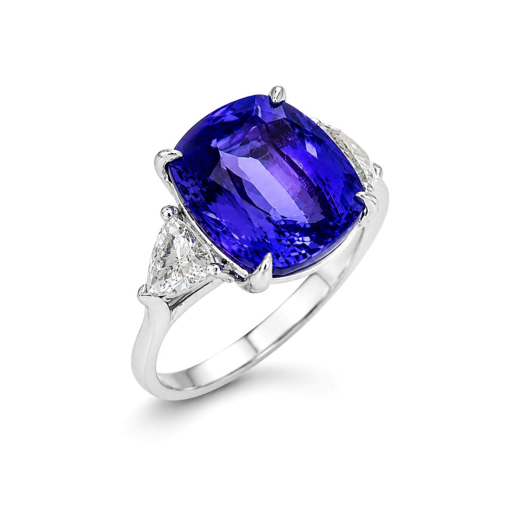 Inel Platina 950 , Tanzanit 8.00 Ct , Diamante Naturale Solitaire 0.50 Ct x 0.50 Ct GH/VS-SI