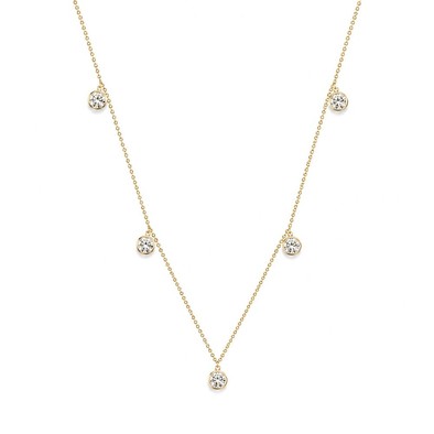 Colier Aur Galben 18K, Diamante Naturale Solitaire 0.25 Ct x 3 , 0.26 Ct x 2 D/VS1