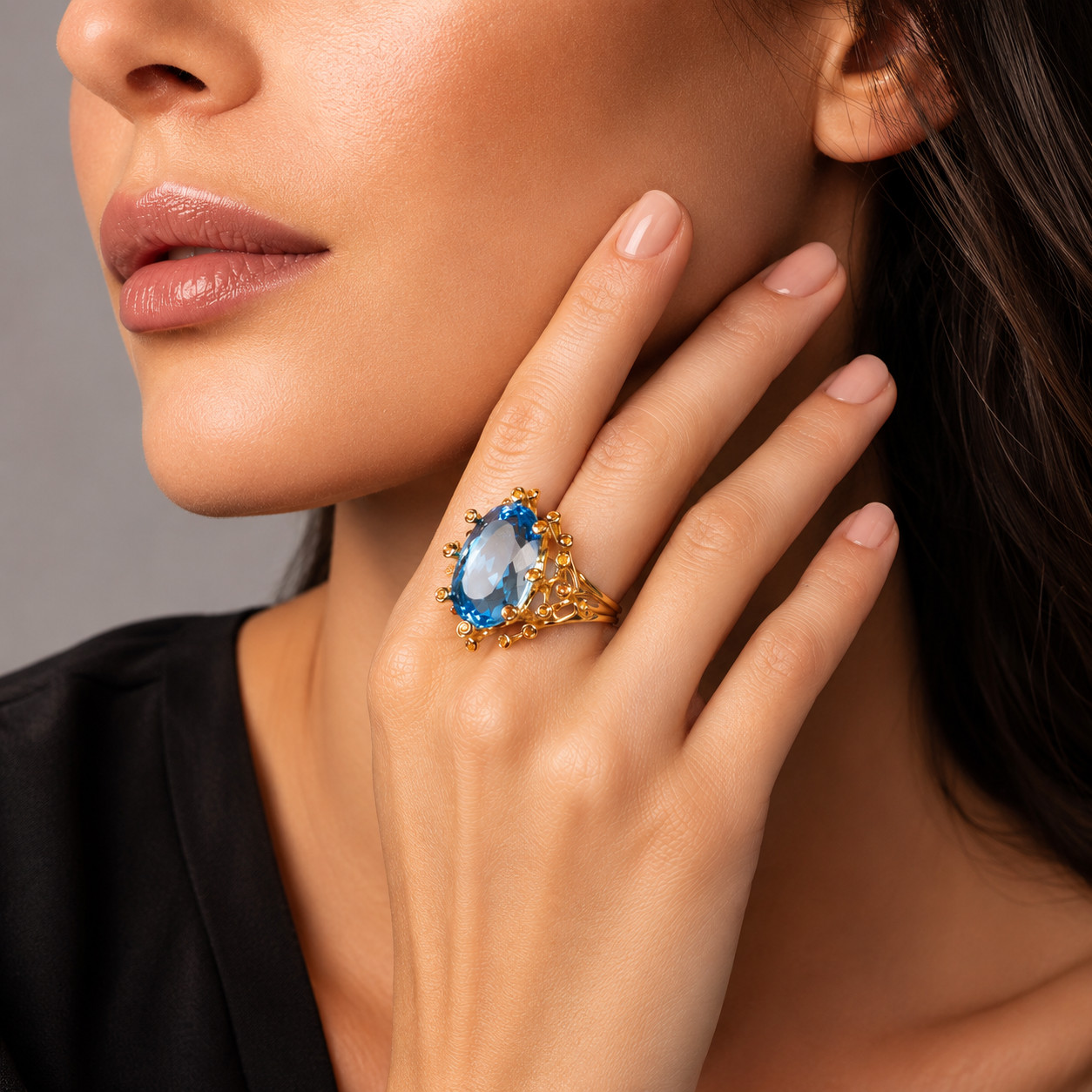 Inel Aur Galben 18k, Swiss Topaz 30.78 Ct , Safire Orange 0.78 Ct