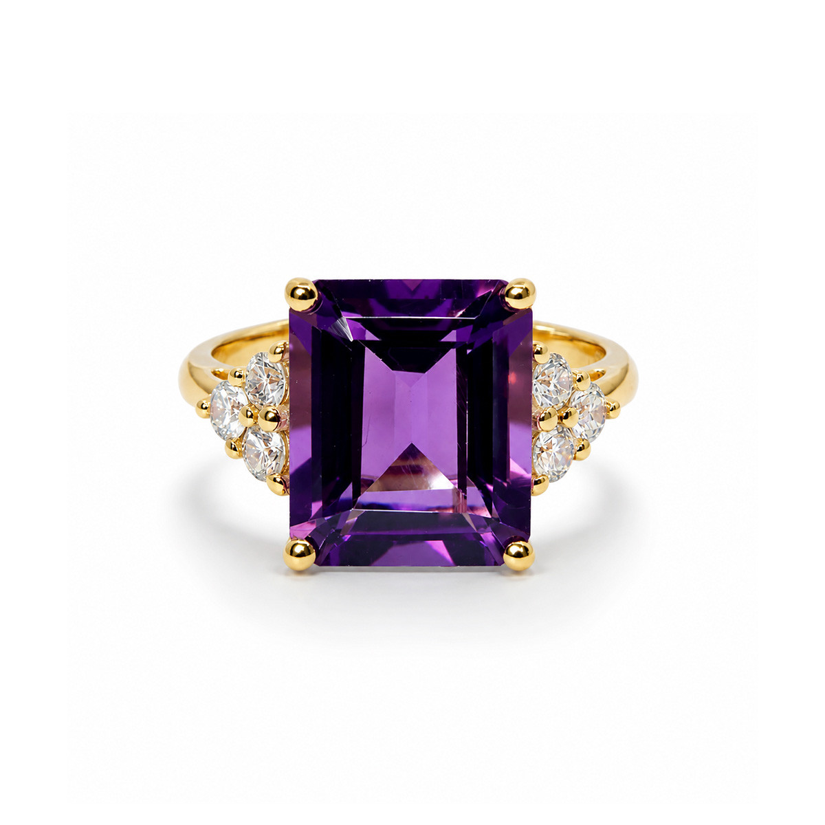 Inel Aur Galben 18k, Ametist 6.35 Ct , Diamante Naturale 0.42 Ct FG/VS