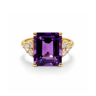 Inel Aur Galben 18k, Ametist 6.35 Ct , Diamante Naturale 0.42 Ct FG/VS