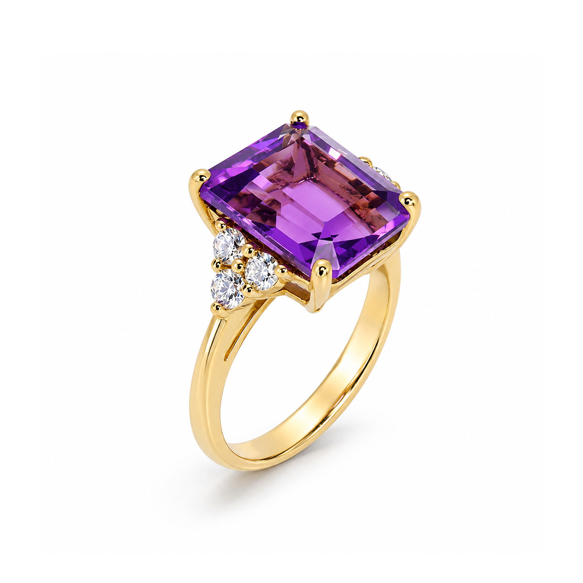 Inel Aur Galben 18k, Ametist 6.35 Ct , Diamante Naturale 0.42 Ct FG/VS