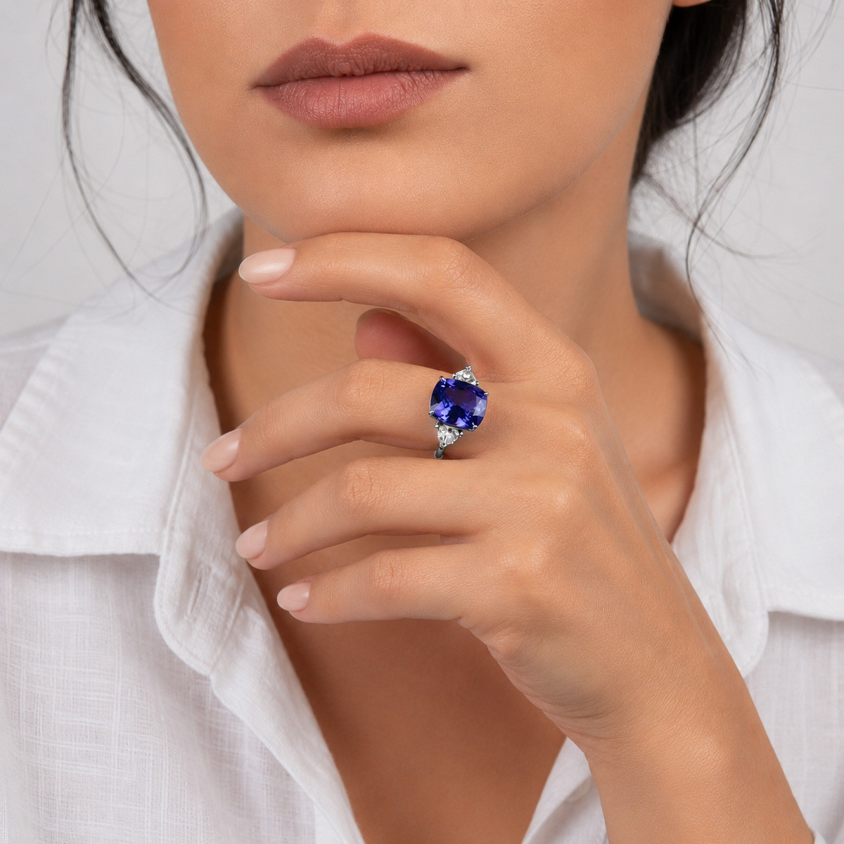 Inel Platina , Tanzanit 8.00 Ct , Diamante Naturale Solitaire 0.50 Ct x 0.50 Ct GH/VS-SI
