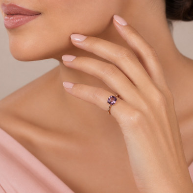 Inel Aur Roz 18k, Spinel 1.80 Ct , Diamante Naturale Champagne 0.12 Ct VS