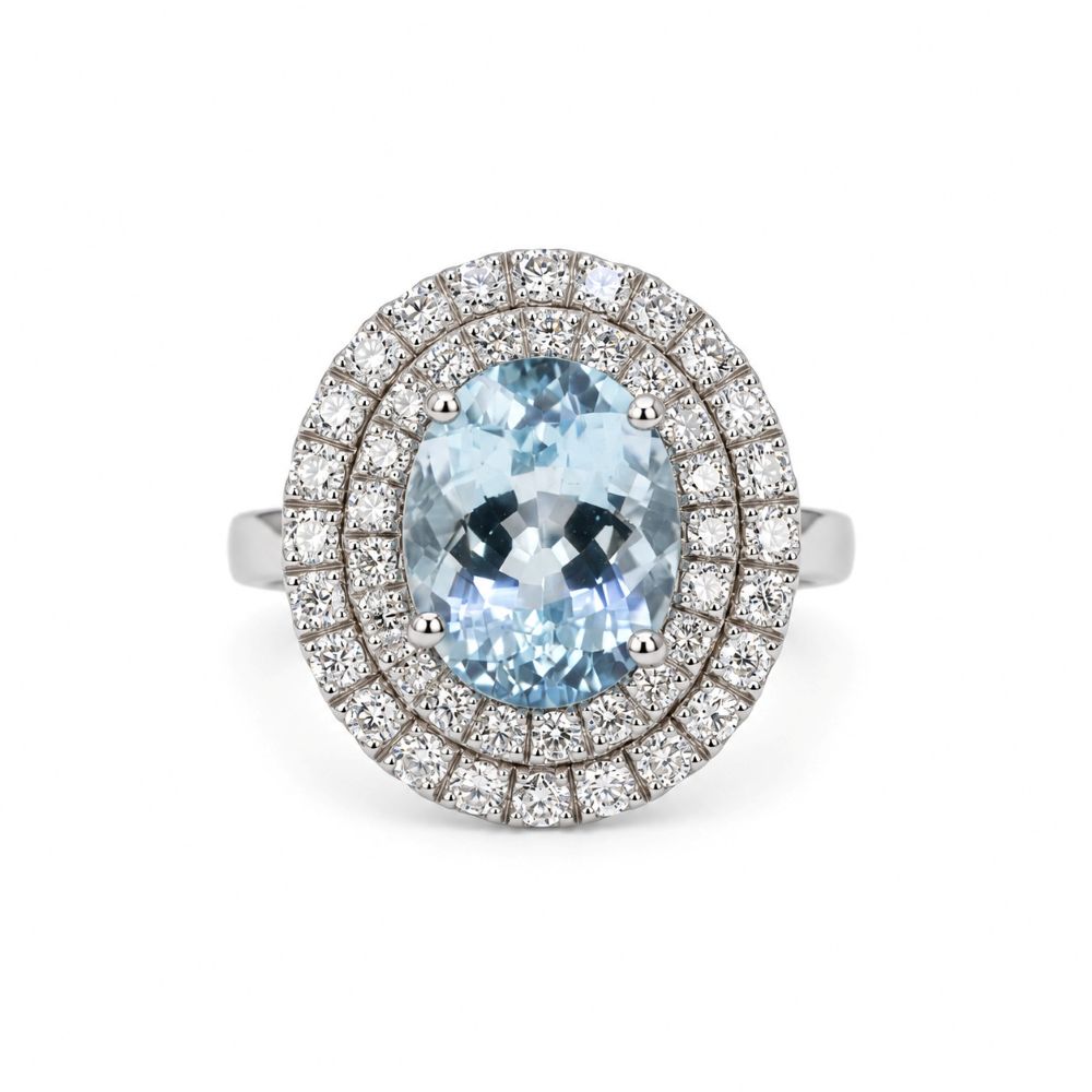 Inel Aur Alb 14k, Aquamarin 3.02 Ct , Diamante Naturale 0.80 Ct EF/VS