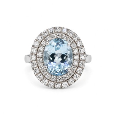 Inel Aur Alb 14k, Aquamarin 3.02 Ct , Diamante Naturale 0.80 Ct EF/VS