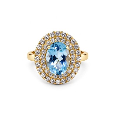 Inel Aur Galben 14k, Aquamarin 2.65 Ct , Diamante Naturale 0.80 Ct FG/VS-SI