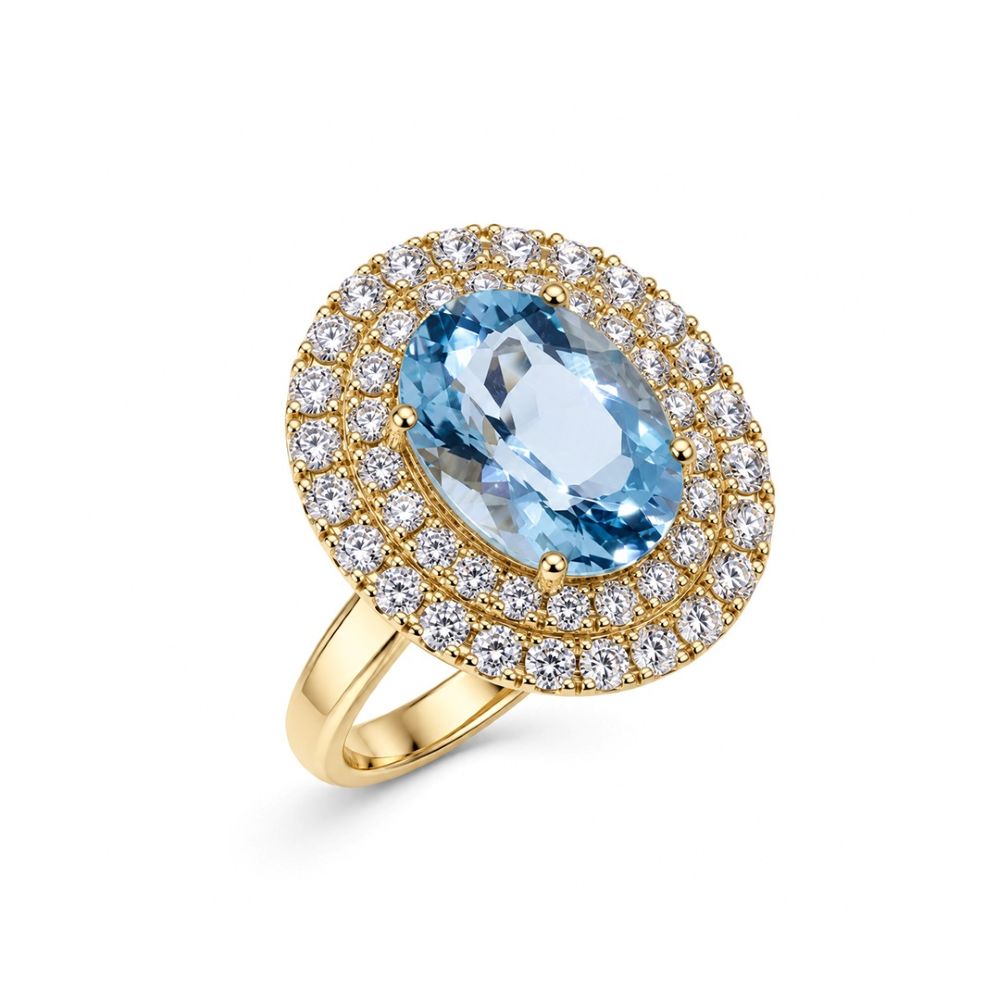 Inel Aur Galben 14k, Aquamarin 2.65 Ct , Diamante Naturale 0.80 Ct FG/VS-SI