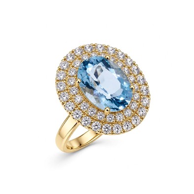 Inel Aur Galben 14k, Aquamarin 2.65 Ct , Diamante Naturale 0.80 Ct FG/VS-SI