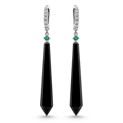 Cercei Aur Alb 18k, Onix 19.14 Ct , Diamante Naturale 0.28 Ct , FG/VS-SI , Smaralde 0.10 Ct