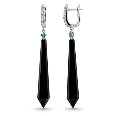 Cercei Aur Alb 18k, Onix 19.14 Ct , Diamante Naturale 0.28 Ct , FG/VS-SI , Smaralde 0.10 Ct
