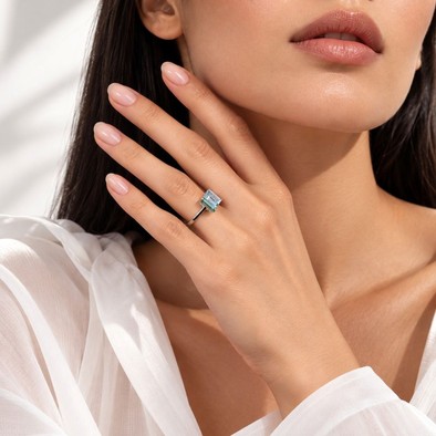 Inel Aur Alb 18k, Aquamarin 1.30 Ct , Turmalina Verde 0.48 Ct