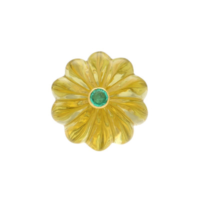 Inel Aur Galben 14k, Lemon Cuart 31.18 ct, Smarald 0.16 ct