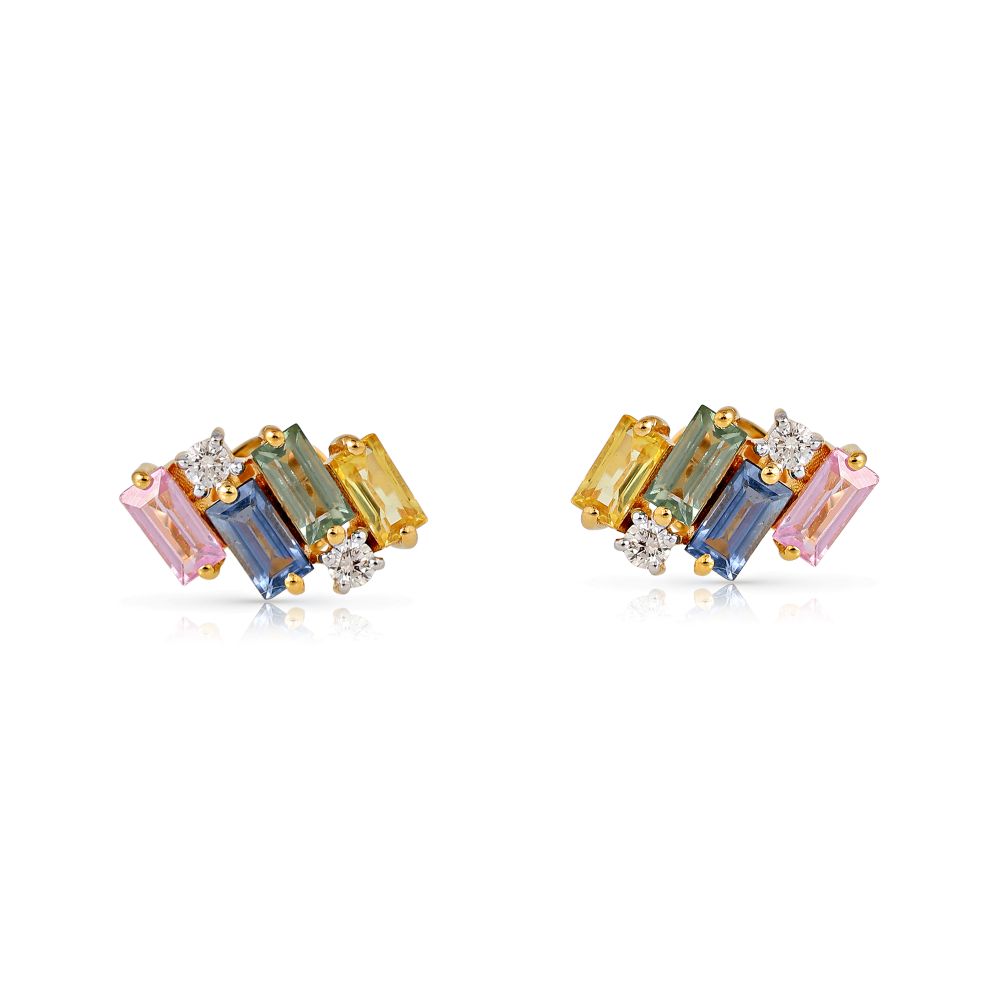Cercei Aur Galben 18k, Safire Fancy 1.20 ct, Diamante Naturale 0.10 ct FG/VS-SI