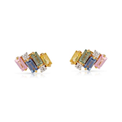 Cercei Aur Galben 18k, Safire Fancy 1.20 ct, Diamante Naturale 0.10 ct FG/VS-SI