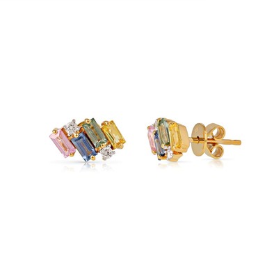 Cercei Aur Galben 18k, Safire Fancy 1.20 ct, Diamante Naturale 0.10 ct FG/VS-SI