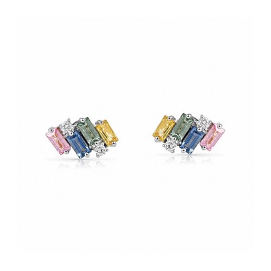 Cercei Aur Alb 18k, Safire Fancy 1.20 ct, Diamante Naturale 0.10 ct FG/VS-SI
