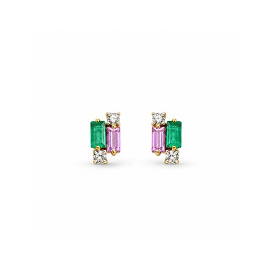 Cercei Aur Galben 14k, Smaralde 0.30 Ct , Safire 0.28 Ct , Diamante Naturale 0.09 Ct FG/VS-SI