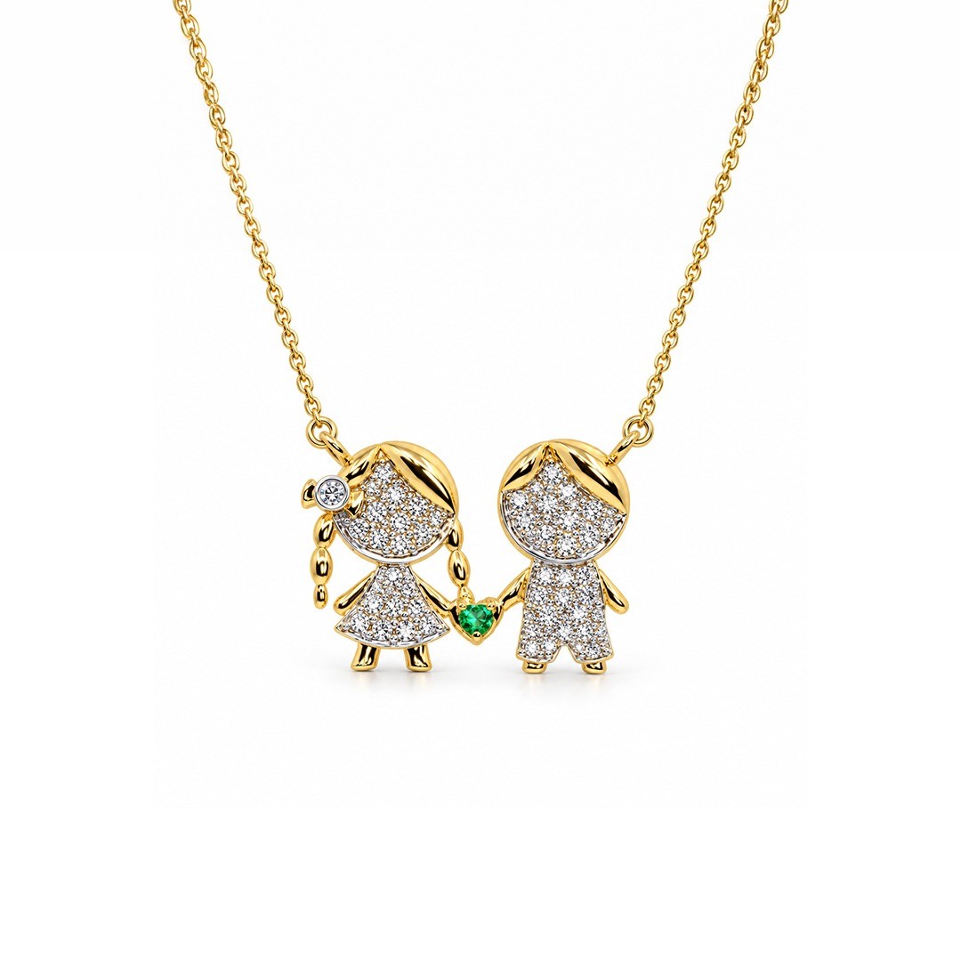Colier Aur Galben 18K, Diamante Naturale 0.86 Ct FG/VS-SI , Smarald 0.04 Ct