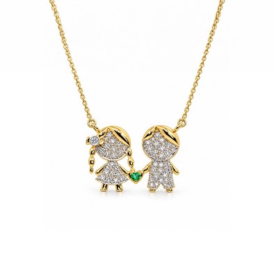 Colier Aur Galben 18K, Diamante Naturale 0.86 Ct FG/VS-SI , Smarald 0.04 Ct