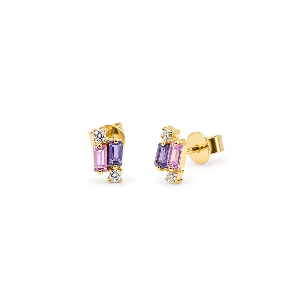 Cercei Aur Galben 14k, Safire 0.58 Ct , Diamante Naturale 0.09 Ct FG/VS-SI