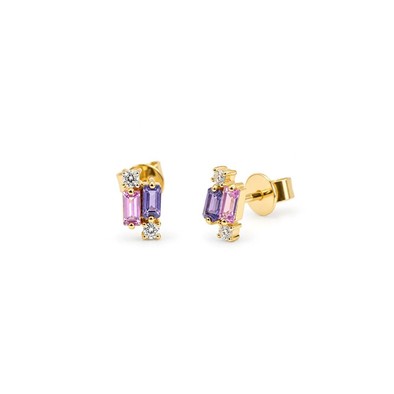 Cercei Aur Galben 14k, Safire 0.58 Ct , Diamante Naturale 0.09 Ct FG/VS-SI