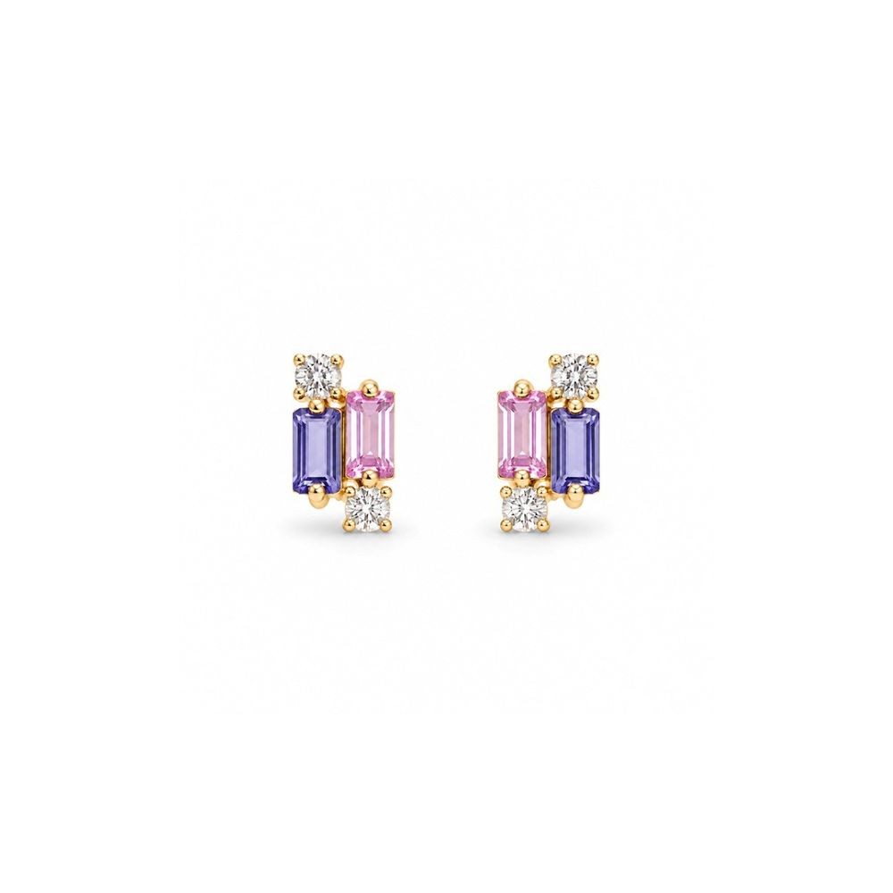 Cercei Aur Galben 14k, Safire 0.58 Ct , Diamante Naturale 0.09 Ct FG/VS-SI