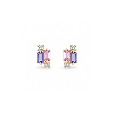 Cercei Aur Galben 14k, Safire 0.58 Ct , Diamante Naturale 0.09 Ct FG/VS-SI