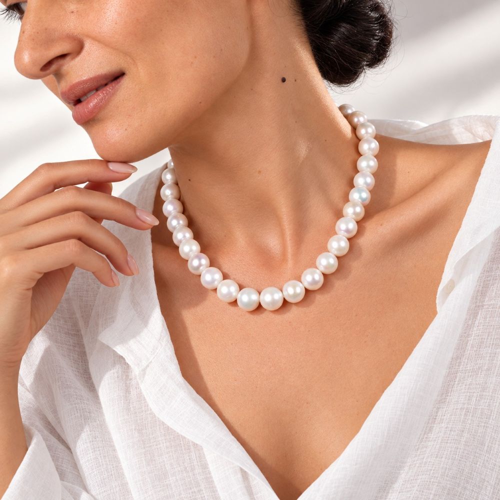 Colier Aur Alb 14k, Perle 12 - 13 mm