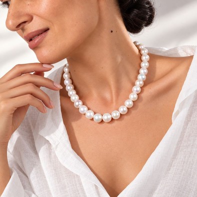 Colier Aur Alb 14k, Perle 12 - 13 mm