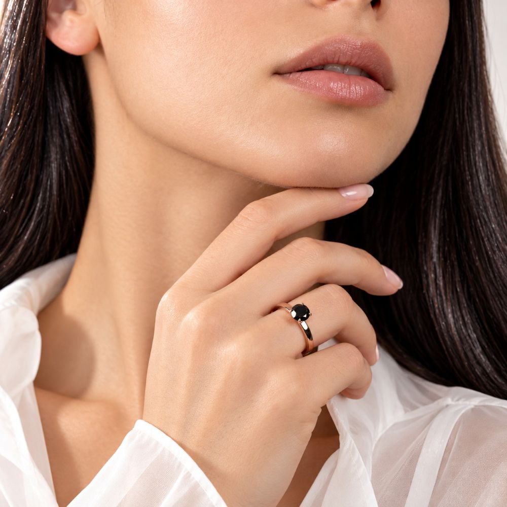 Inel Aur Roz 14k, Diamant Negru 0.85 Ct