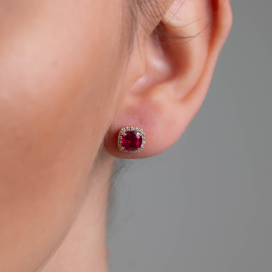  Cercei Aur 18k, Rubin 5.20 ct, Diamante 0.28 ct 2