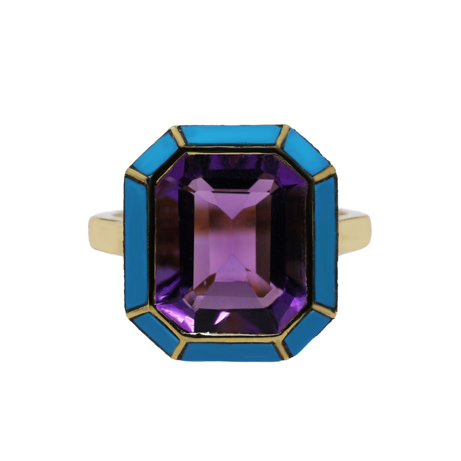  Inel Aur 18k, Ametist 5.57 ct, Email 0.50 ct 1