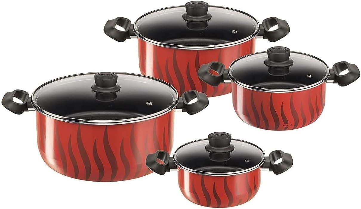 Tefal Tempo Flame Cookware Set 8 Pieces (18/22/26/30cm) with 4 Lids C3079082