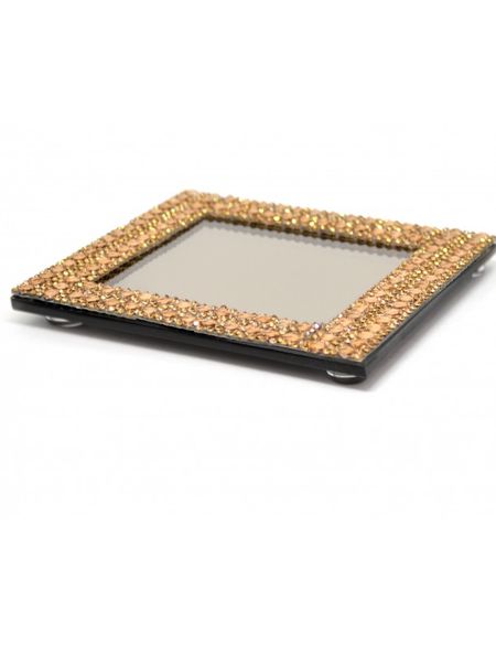 Bandeja Espelho Bronze c/ Strass Ouro e Pés Invisíveis (10X10)
