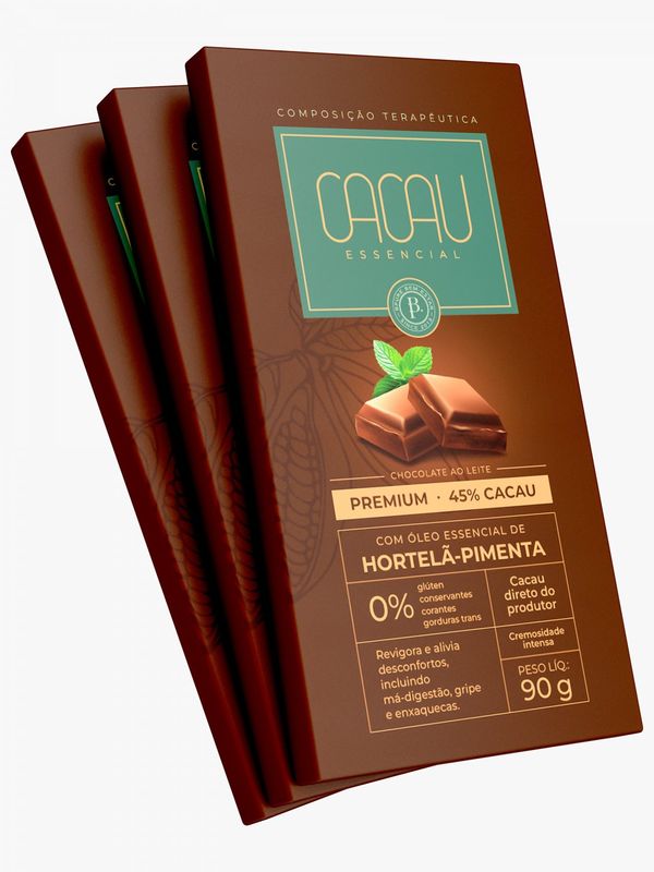 Chocolate ao Leite Premium 45 Cacau com Óleo Essencial de Hortelã Pimenta - 90g