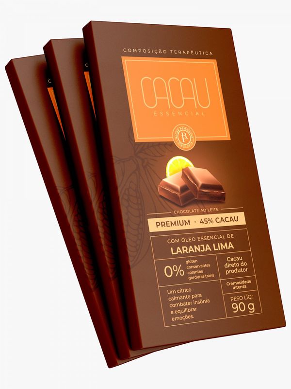 Chocolate ao Leite Premium 45 Cacau com Óleo Essencial de Laranja Lima - 90g