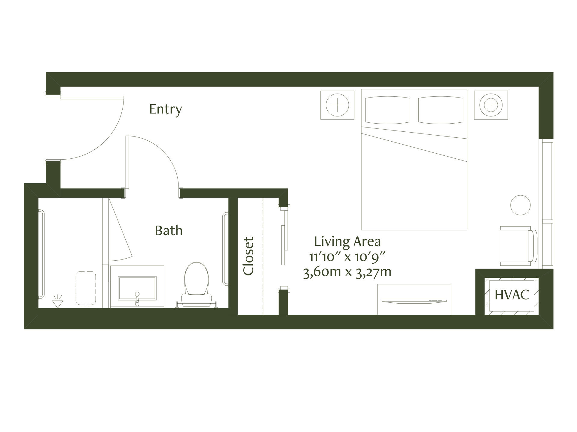 <div>This lovely memory care studio features wide-plank European oak flooring with a custom inset rug. The luxe bath is equipped with a walk-in shower, integrated grab bars, a stylish vanity, and a heated mosaic marble tile floor for comfort and style. The circadian lighting system helps residents regulate mood and sleep.</div><div><br></div><div>Each memory care unit features a glass and brass memory box that can be filled with meaningful mementos and photos to spark memories and help residents more easily navigate to their apartments.</div>
