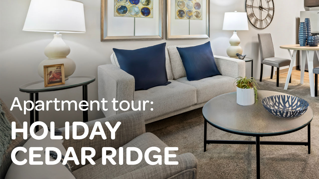 Holiday Cedar Ridge apartment model living room tour video thumbnail