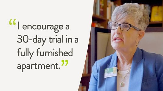 Graphic quote "I encourage a 30-day trial in a fully furnished apartment."